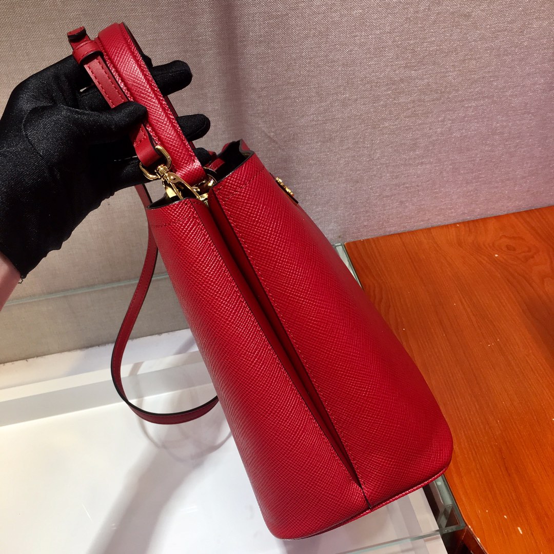 Prada Medium Panier Saffiano Leather Bag Fiery Red/Black 1BA212